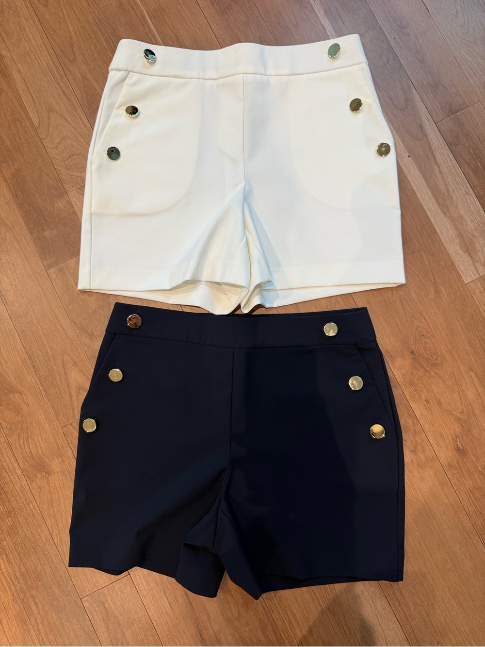 Nicole Miller White and Navy Sailor Button Shorts Duo
